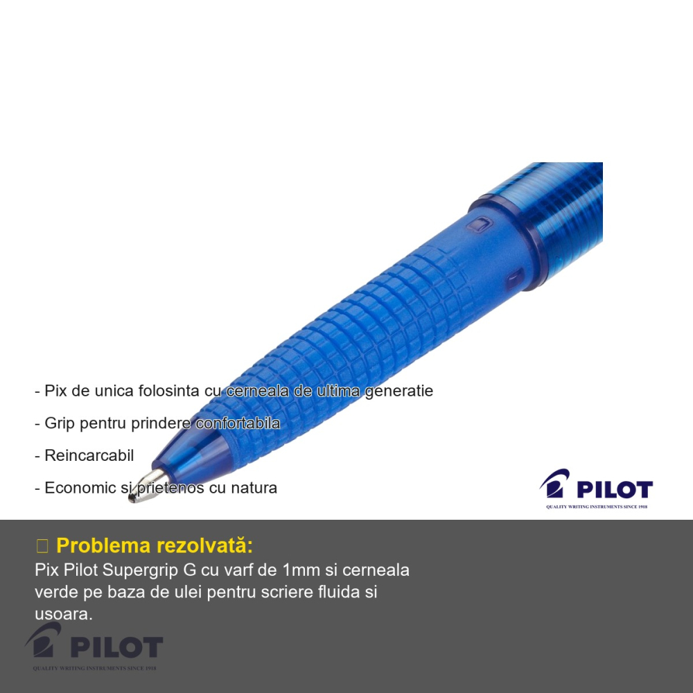 Pix de unica folosinta Pilot Supergrip G, varf 1mm, cerneala verde, grip confortabil [2]