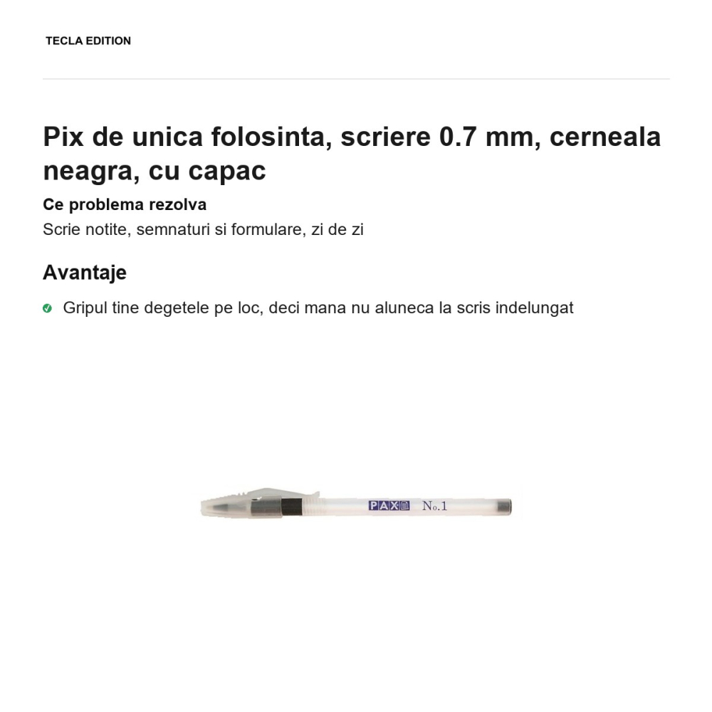 Pix de unica folosinta, scriere 0.7 mm, cerneala neagra, cu capac [2]