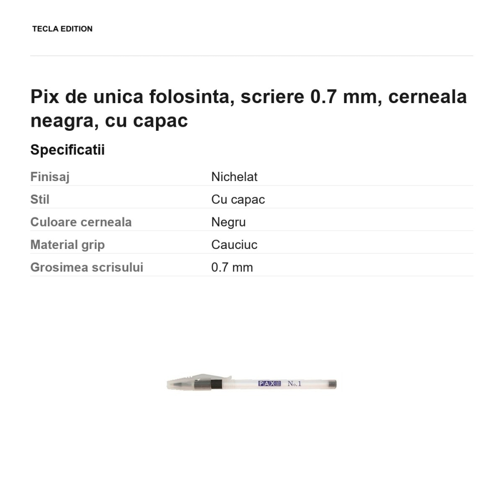 Pix de unica folosinta, scriere 0.7 mm, cerneala neagra, cu capac [3]