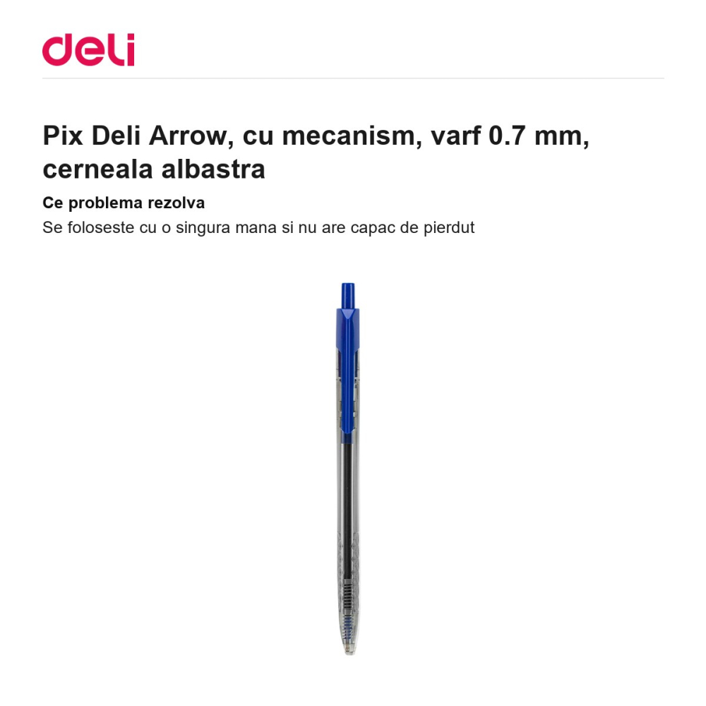 Pix Deli Arrow, cu mecanism, varf 0.7 mm, cerneala albastra [2]