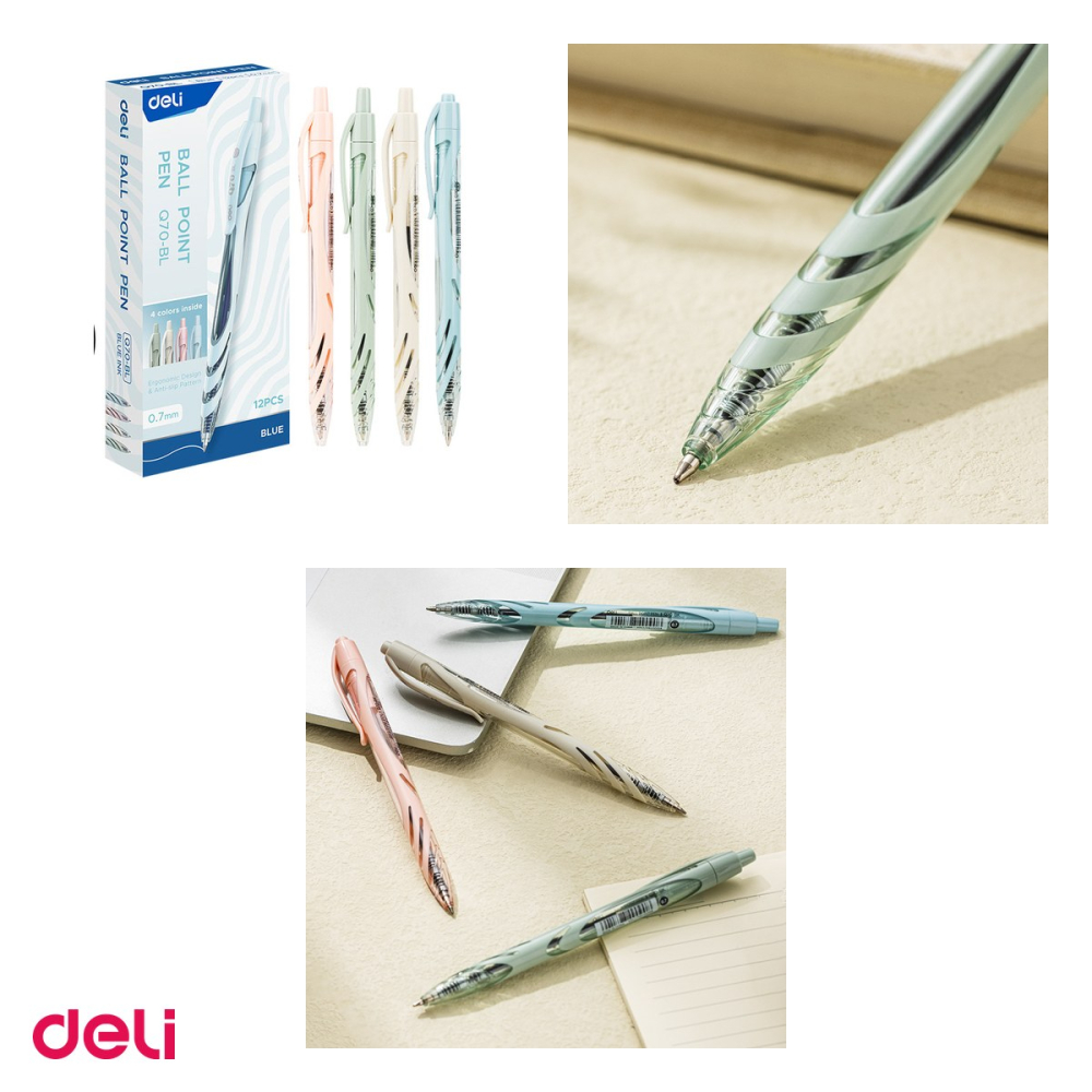 Pix Deli Q70, cu mecanism, varf 0.7 mm, cerneala albastra, corp pastel [4]