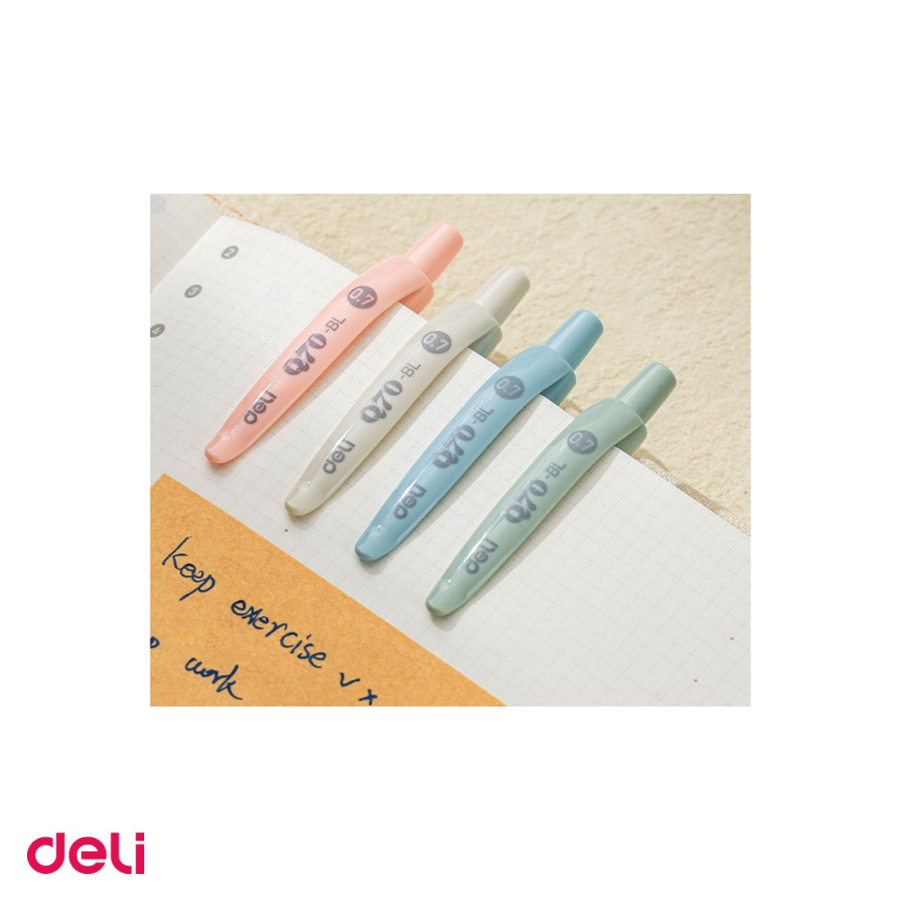 Pix Deli Q70, cu mecanism, varf 0.7 mm, cerneala albastra, corp pastel [5]
