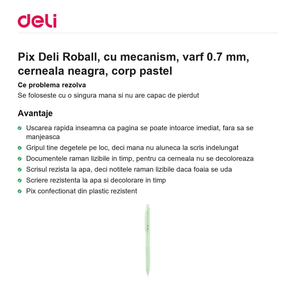Pix Deli Roball, cu mecanism, varf 0.7 mm, cerneala neagra, corp pastel [2]