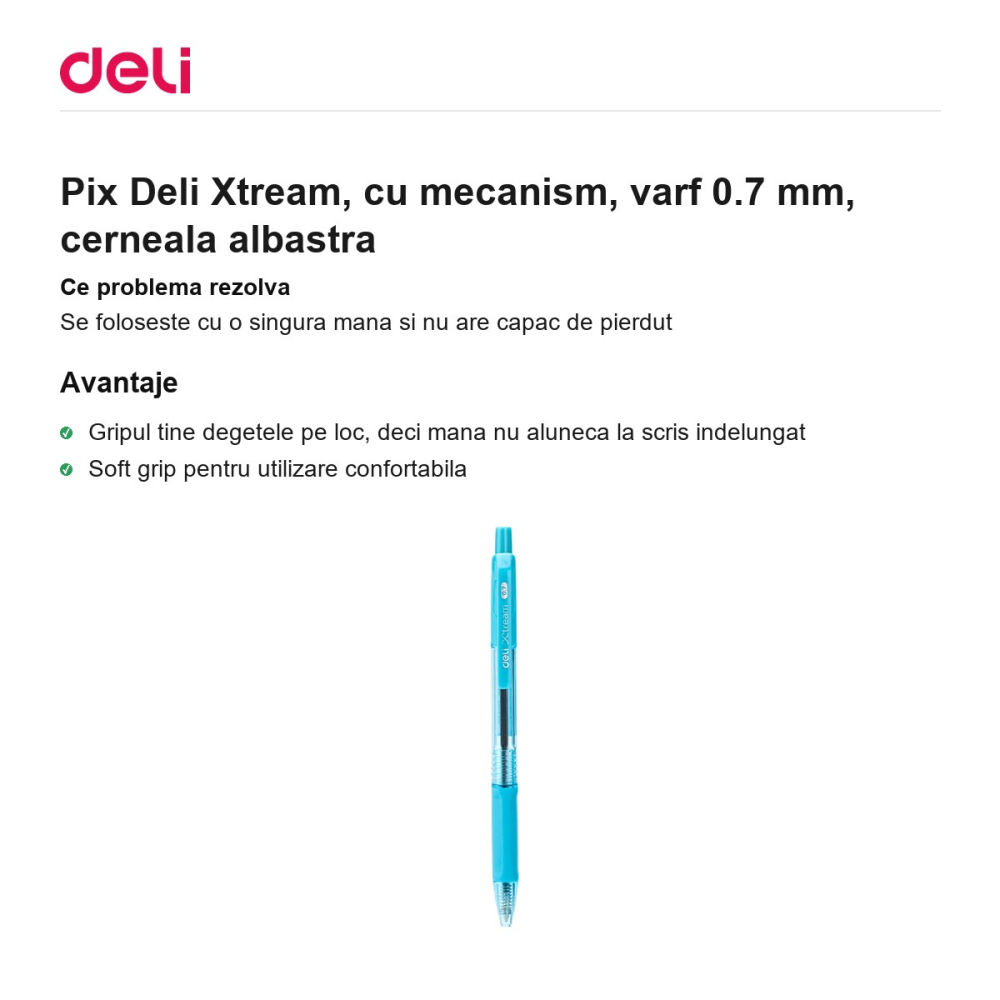 Pix Deli Xtream, cu mecanism, varf 0.7 mm, cerneala albastra [2]