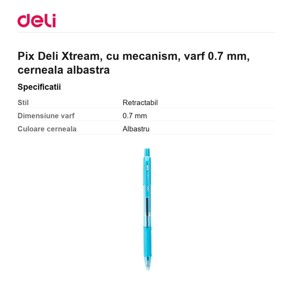 Pix Deli Xtream, cu mecanism, varf 0.7 mm, cerneala albastra [3]