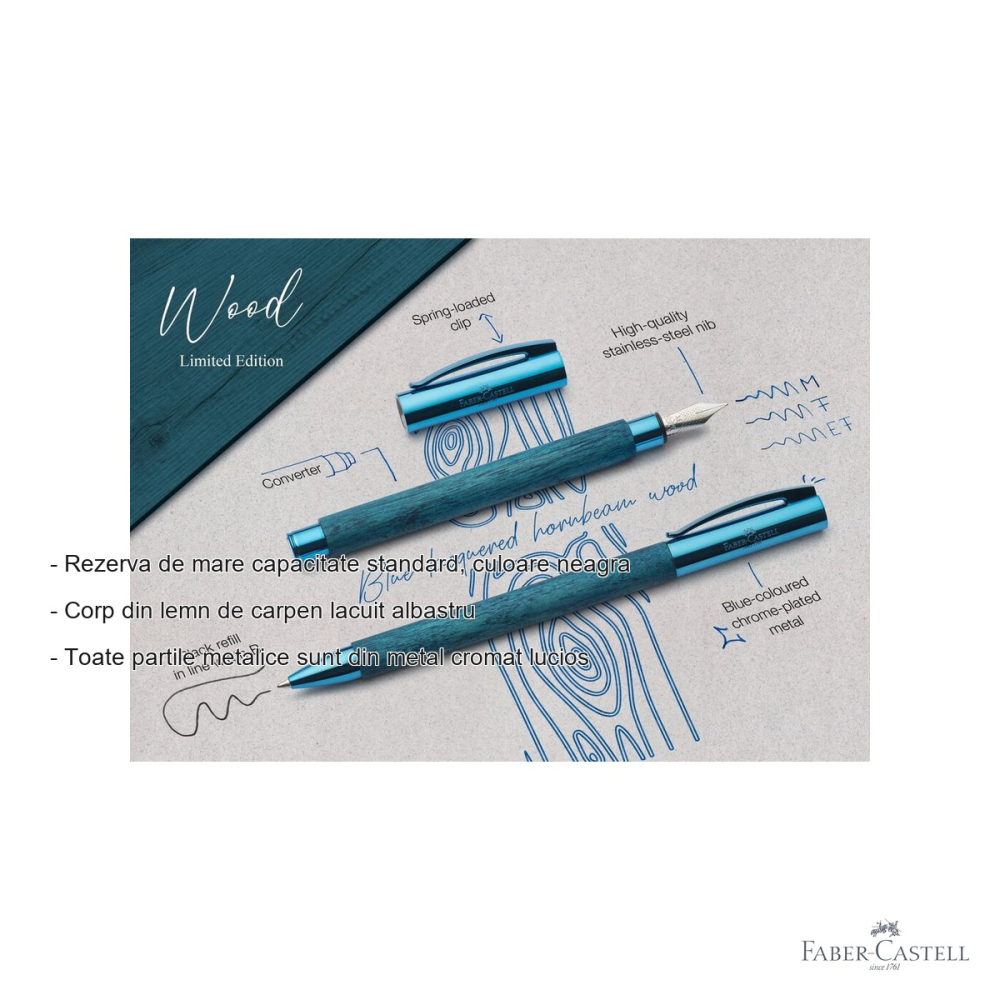 Pix Faber-Castell Ambition Blue Wood, corp lemn de carpen lacuit albastru, editie limitata, cadou premium [2]