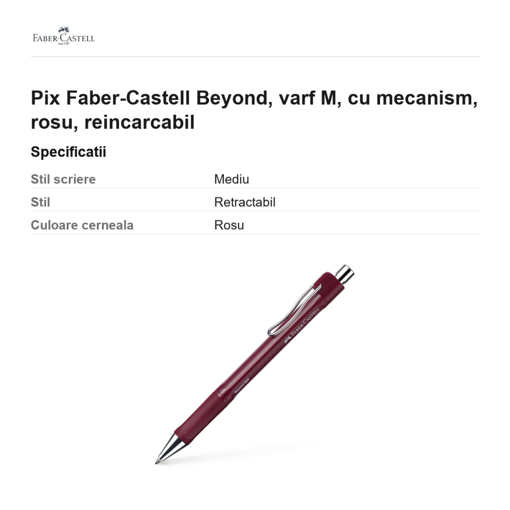 Pix Faber-Castell Beyond, varf M, cu mecanism, rosu, reincarcabil [3]