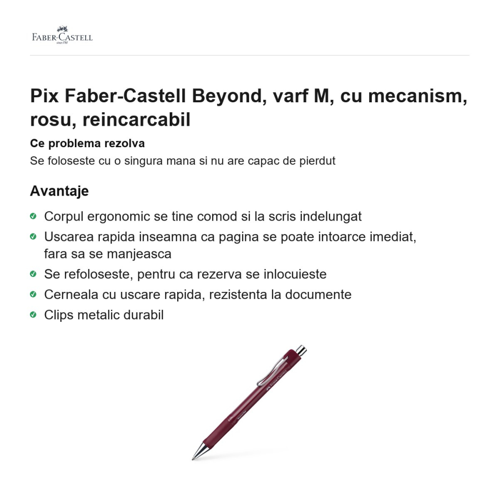 Pix Faber-Castell Beyond, varf M, cu mecanism, rosu, reincarcabil [2]
