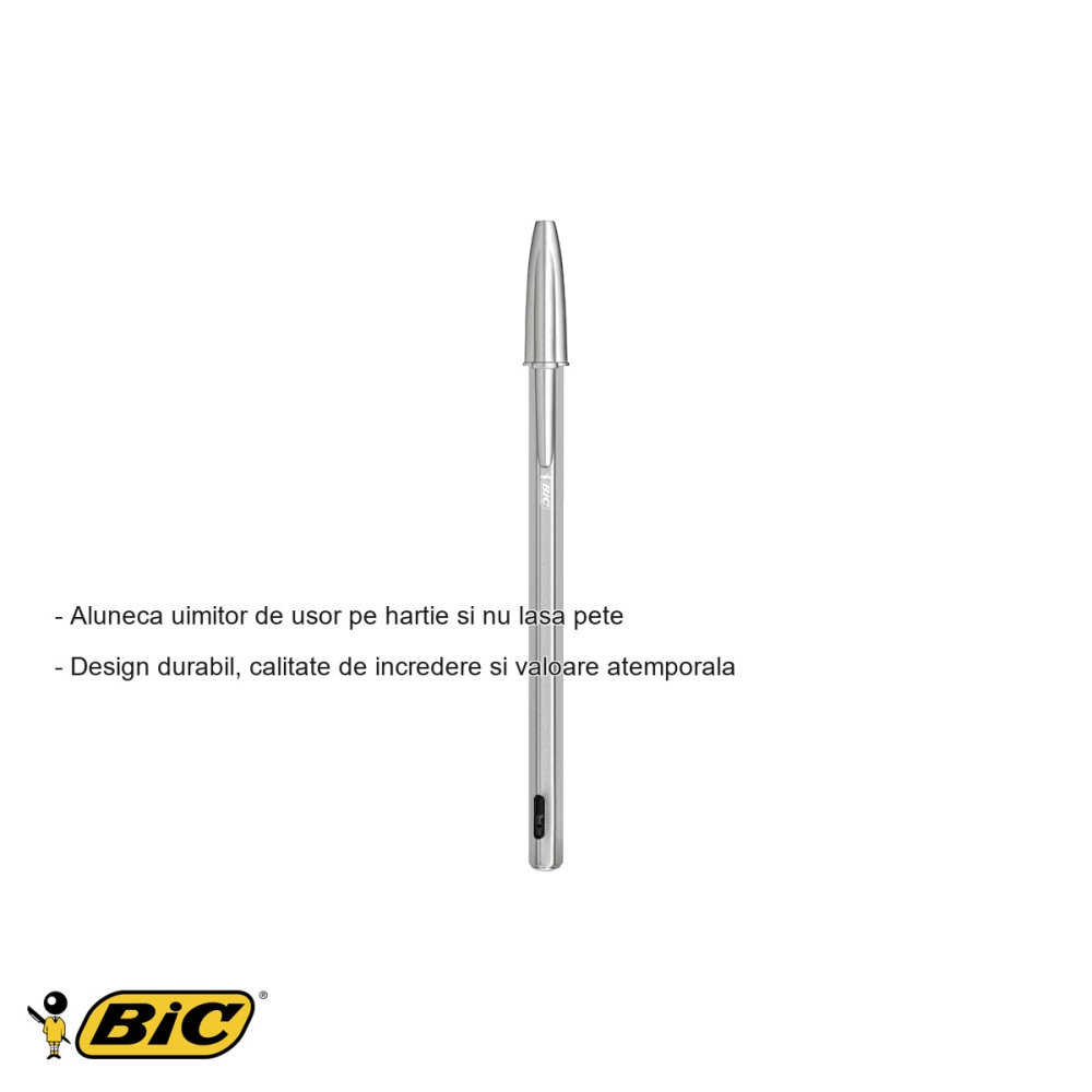 Pix metalic Bic cu mecanism, corp argintiu mat, cerneala neagra, cu 2 rezerve incluse [2]