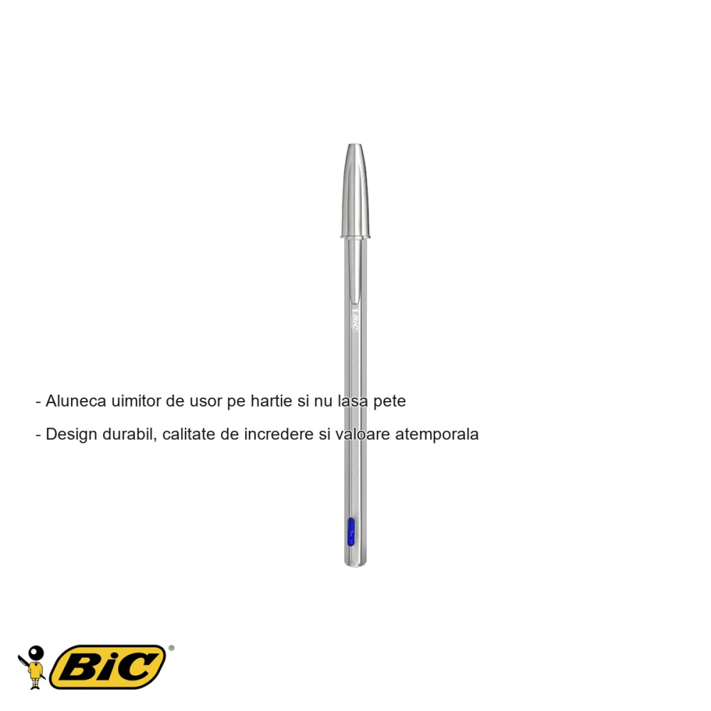 Pix metalic cu mecanism Bic, corp argintiu mat, cerneala albastra, cu 2 rezerve incluse [2]