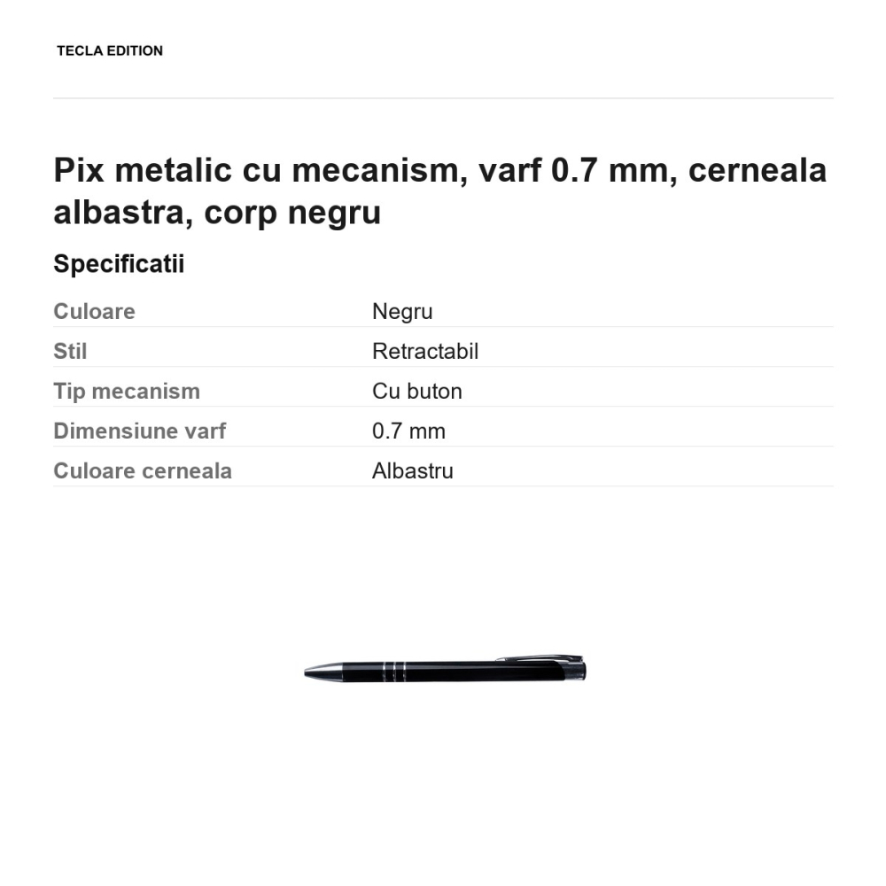 Pix metalic cu mecanism, varf 0.7 mm, cerneala albastra, corp negru [3]