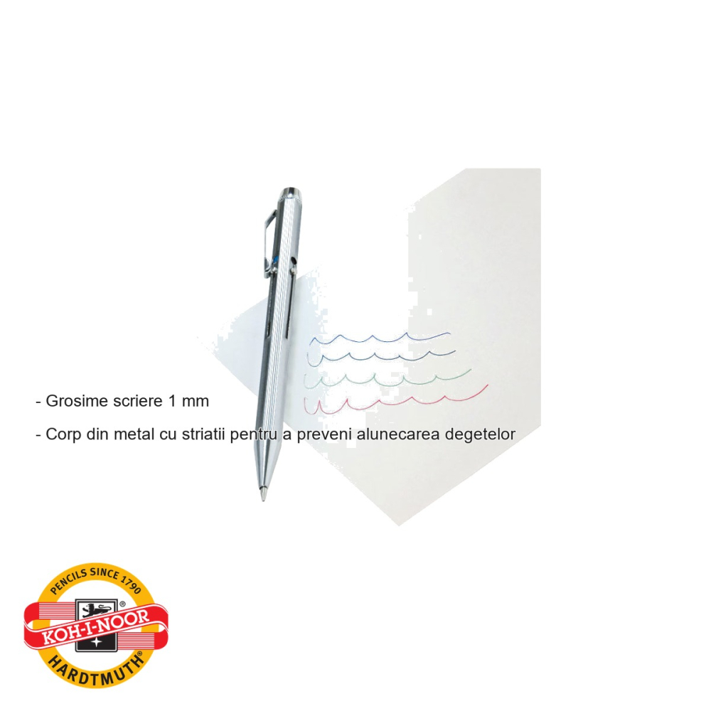 Pix metalic Koh-I-Noor, 4 culori (albastru, rosu, verde, negru), corp argintiu antiderapant, scriere 1 mm [2]