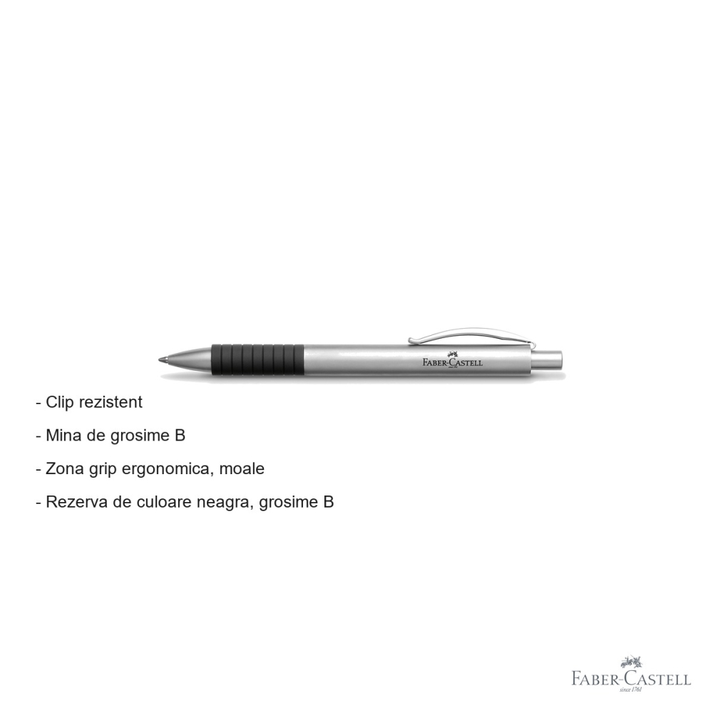 Pix metalic mat Faber-Castell Basic Metal, corp argintiu, grip ergonomic, mina neagra B [2]