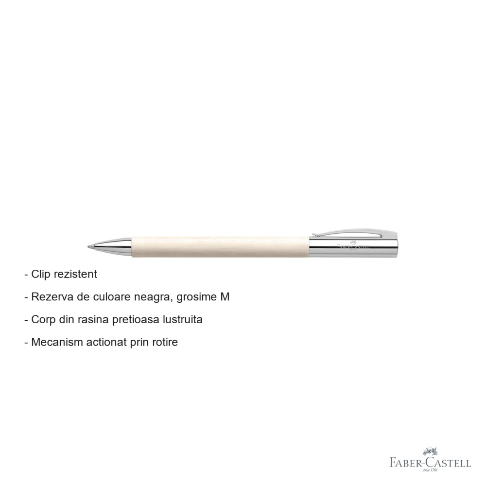 Pix premium Faber-Castell Ambition Precious Resin alb, mecanism rotativ, rezerva neagra M, pentru birou si uz personal [2]