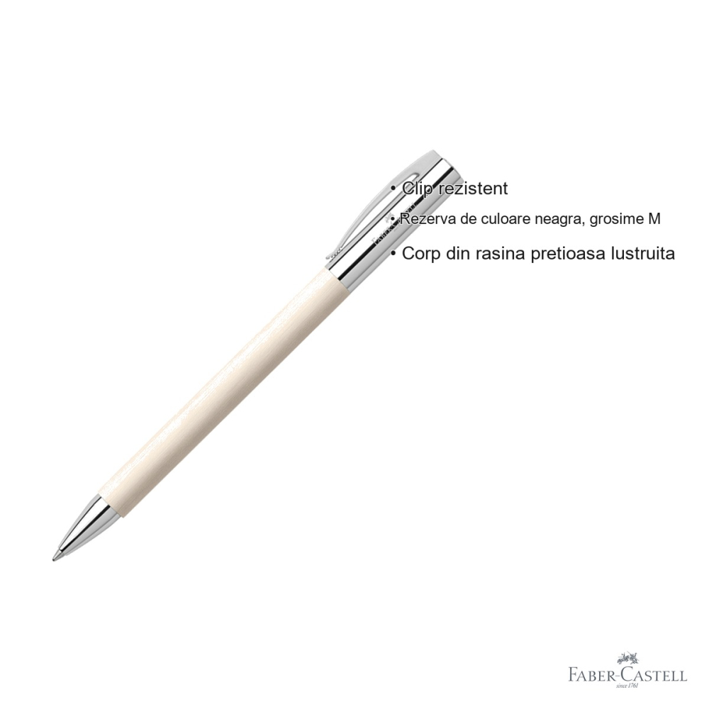 Pix premium Faber-Castell Ambition Precious Resin alb, mecanism rotativ, rezerva neagra M, pentru birou si uz personal [3]