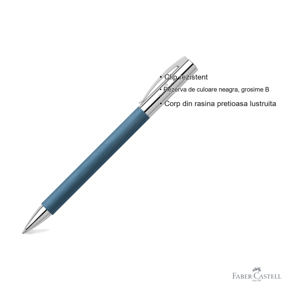 Pix premium Faber-Castell Ambition Precious Resin albastru, mecanism rotativ, rezerva neagra B, pentru birou si uz zilnic [3]