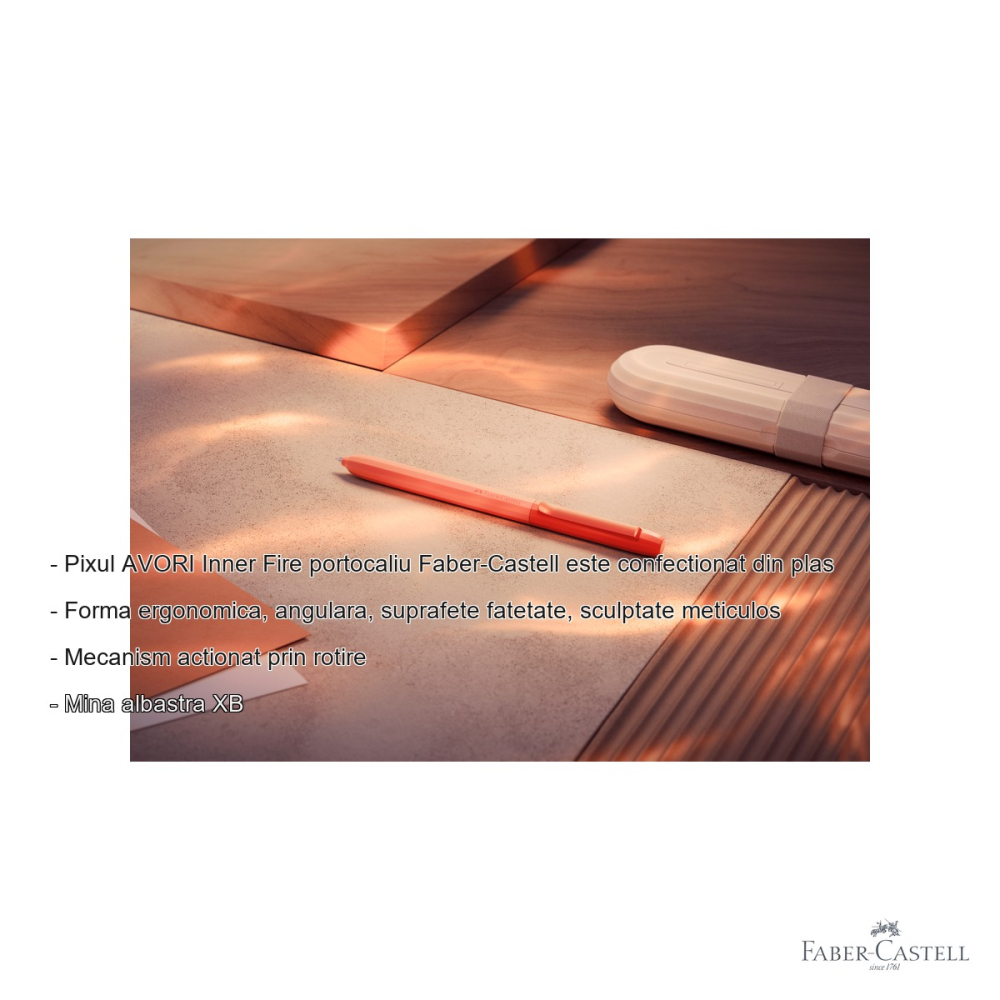 Pix premium Faber-Castell Avori Inner Fire portocaliu, mecanism rotativ, mina albastra XB, din plastic reciclat [2]