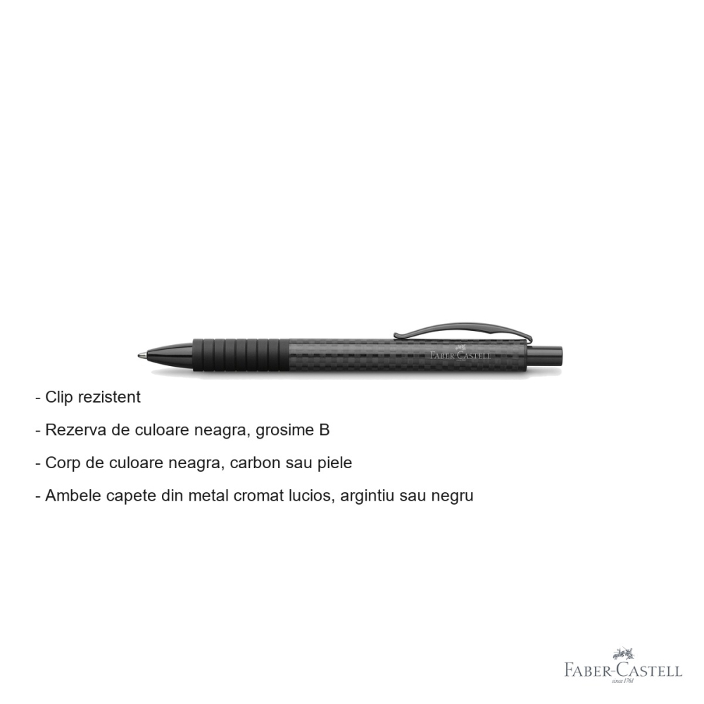 Pix premium Faber-Castell Basic Black Carbon, corp negru cu accesorii cromate, rezerva neagra B, pentru birou si uz profesional [2]