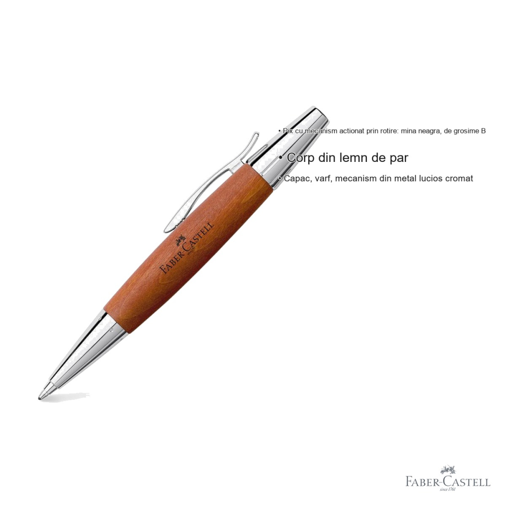 Pix premium Faber-Castell e-motion din lemn de par, mecanism rotativ, mina neagra B, maro deschis [3]