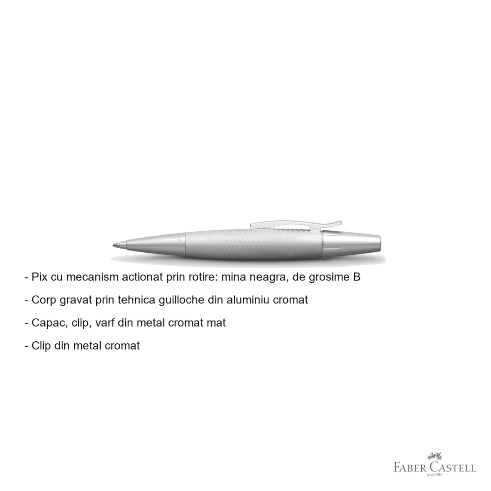 Pix premium Faber-Castell E-Motion Pure Silver, corp aluminiu cromat gravat guilloche, mecanism rotativ [2]