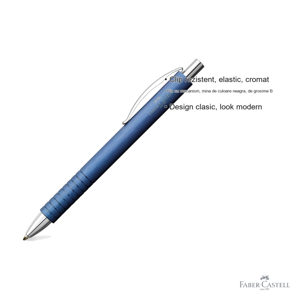 Pix premium Faber-Castell Essentio Aluminium, corp metalic albastru, mecanism retractabil, pentru birou si uz zilnic [3]