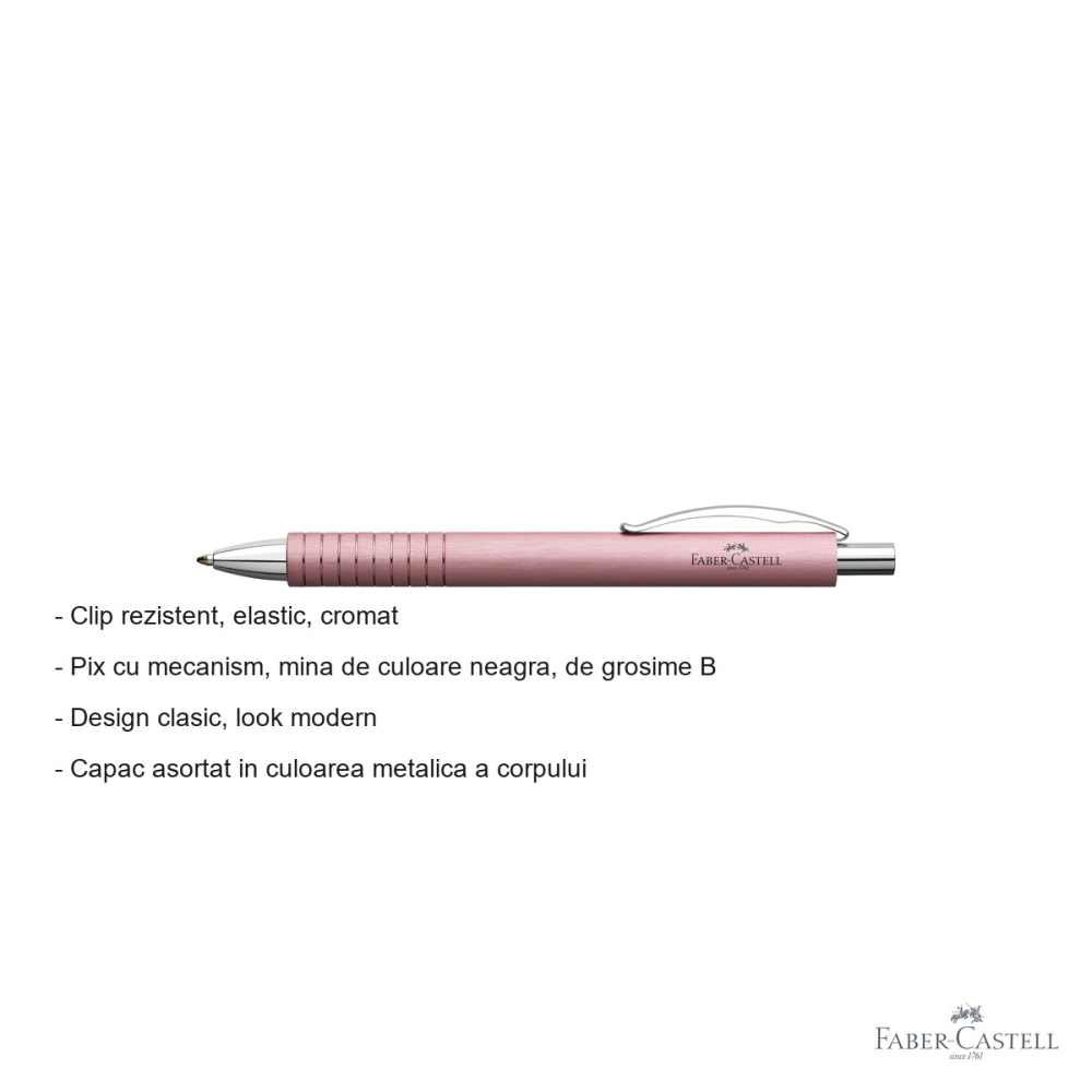 Pix premium Faber-Castell Essentio Aluminium Rose, mecanism, mina neagra B, design elegant pentru birou [2]