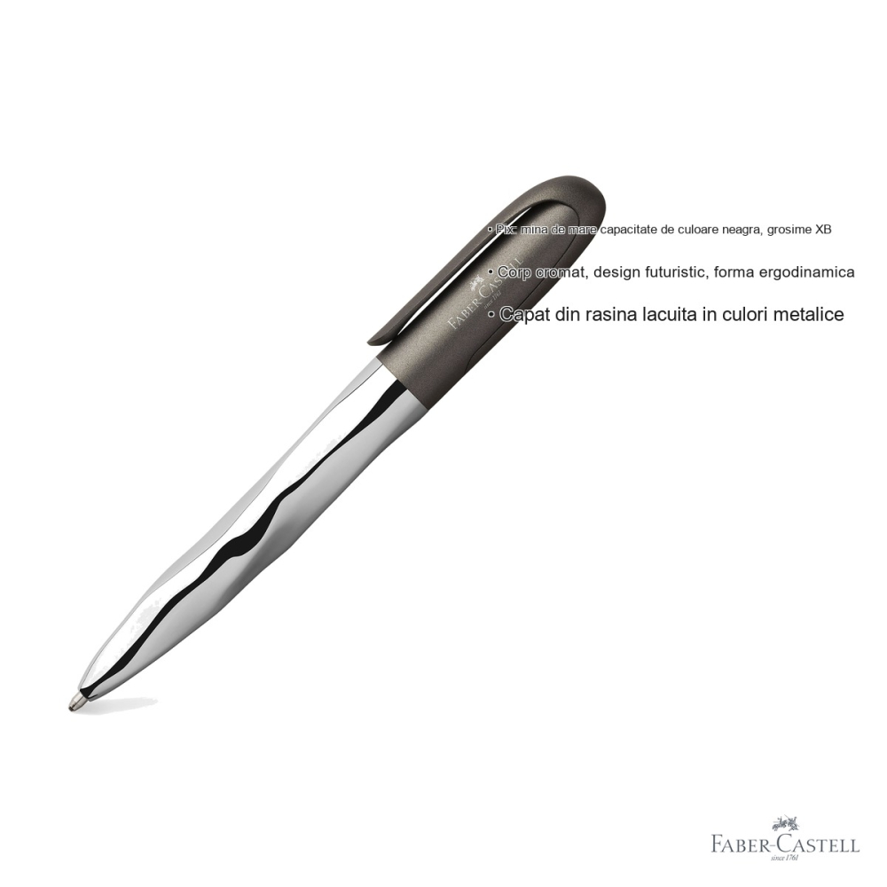 Pix premium Faber-Castell N'Ice Pen, corp cromat metalizat, mina neagra XB, design futuristic ergonomic [3]