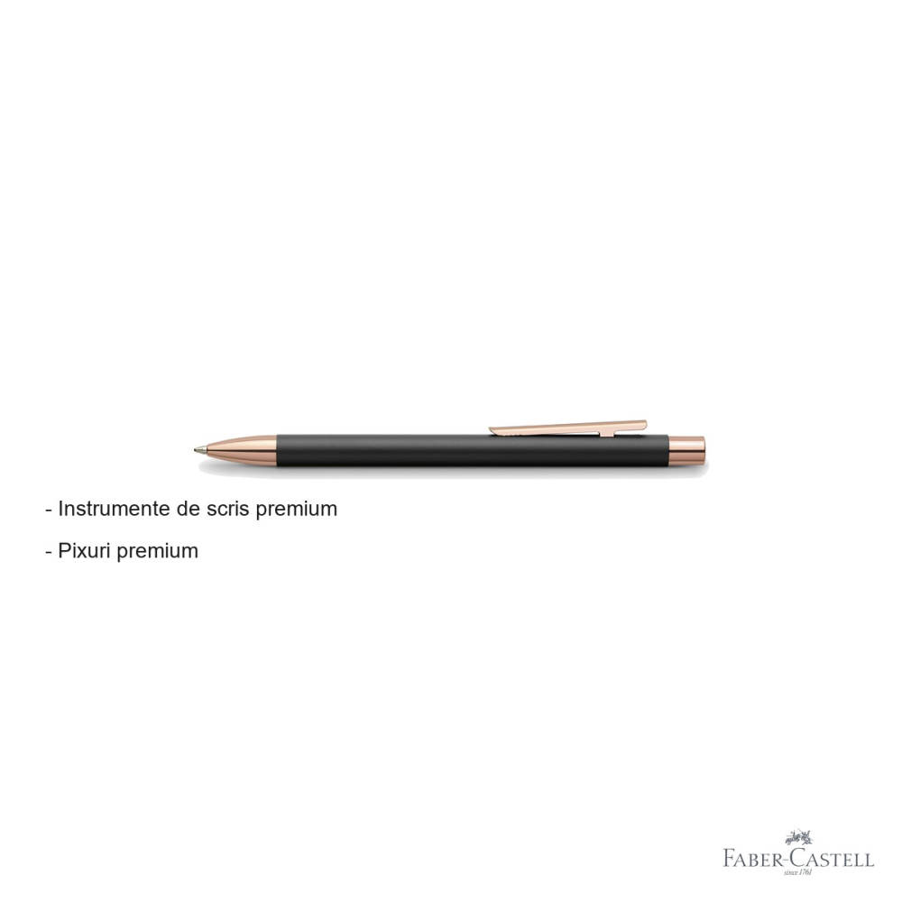 Pix premium Faber-Castell Neo Slim Metal, corp subtire din metal lacuit negru cu detalii rose gold, pentru profesionisti [2]