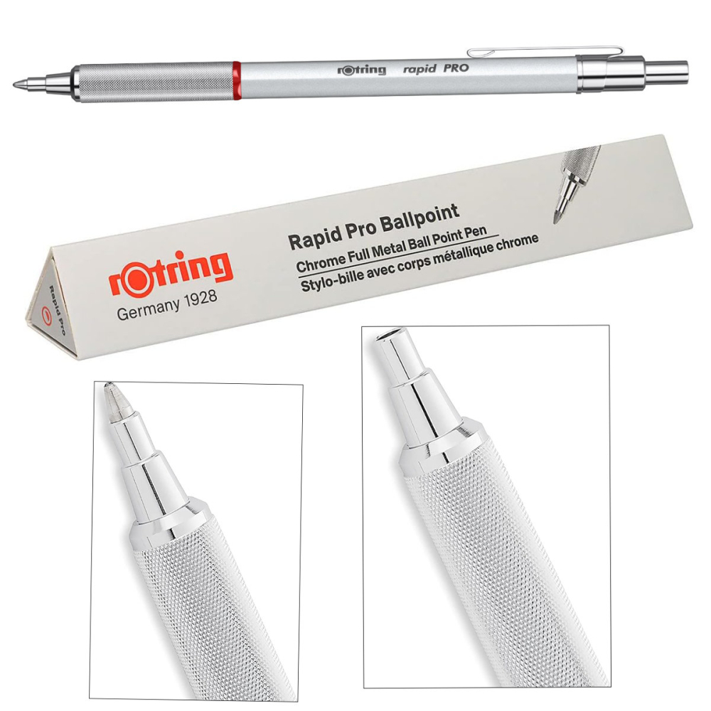 Pix Rapid Pro Argintiu cu Mecanism Click si Grip Randalinat, pentru Scriere Profesionala si Zilnica, Rotring [5]