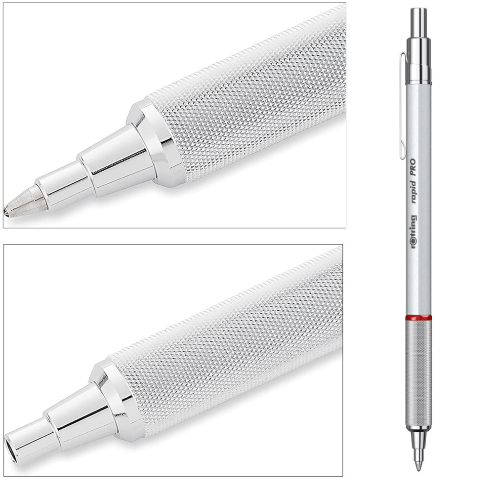 Pix Rapid Pro Argintiu cu Mecanism Click si Grip Randalinat, pentru Scriere Profesionala si Zilnica, Rotring [3]