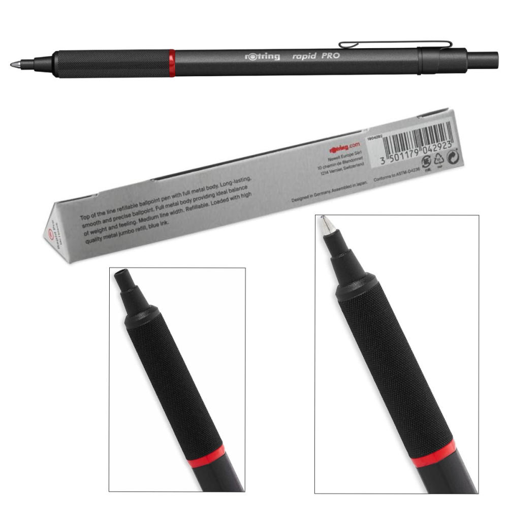 Pix Rapid Pro Negru cu Mecanism Click si Grip Randalinat, pentru Scriere Profesionala si Zilnica, Rotring [5]