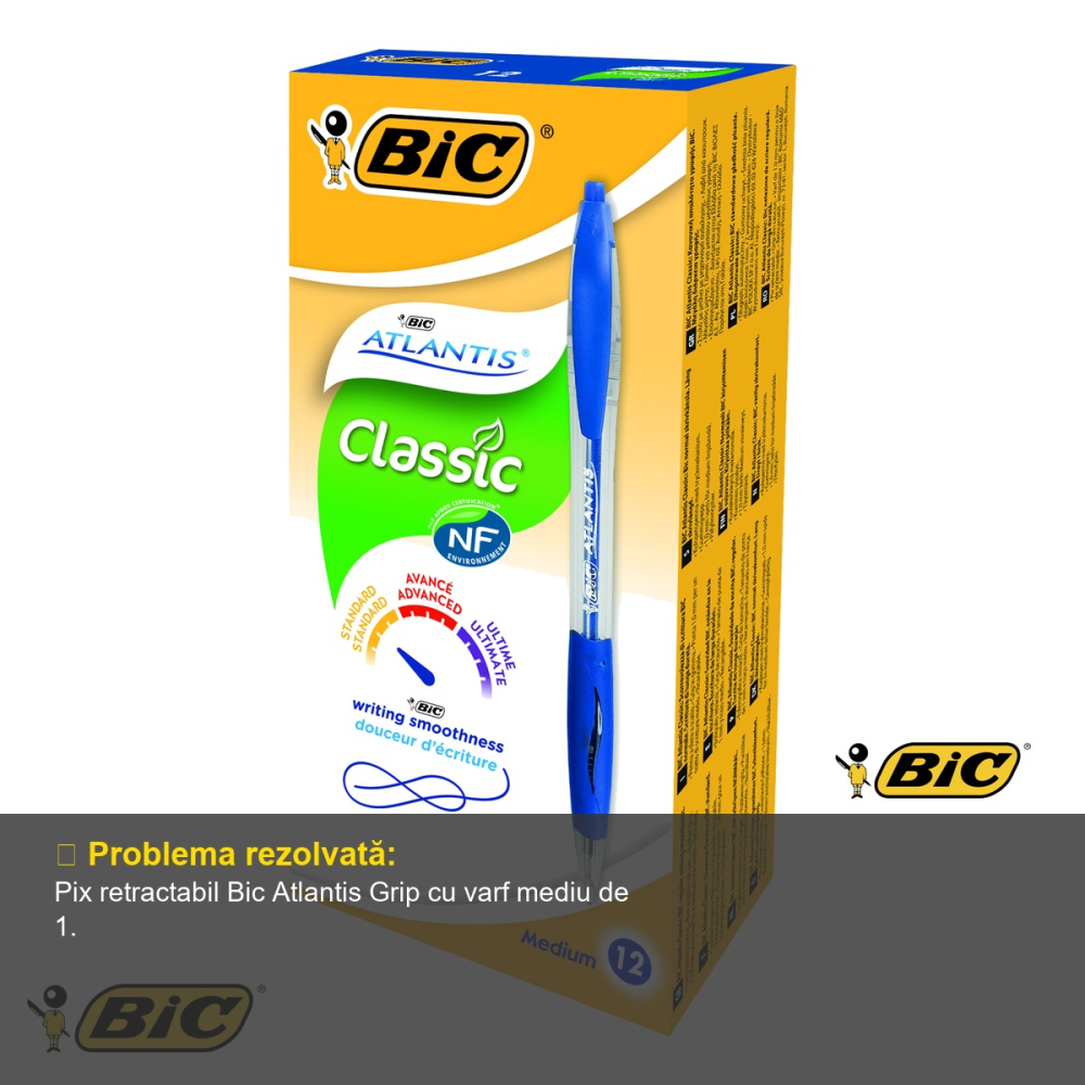 Pix retractabil Bic Atlantis Grip, varf mediu 1.0 mm, scriere fluida, albastru [4]
