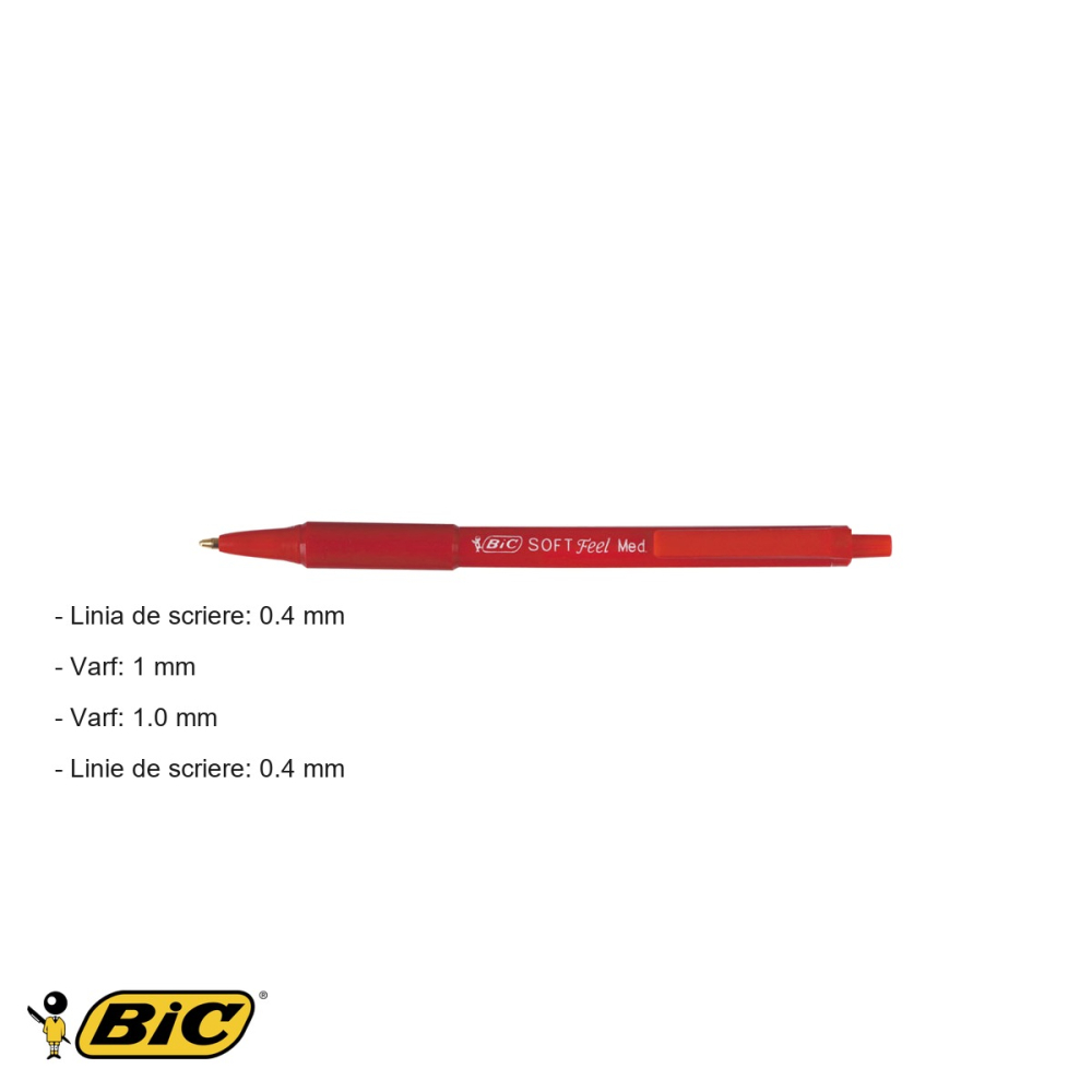 Pix retractabil Bic Soft Feel, varf 1.0 mm, cerneala rosie, scriere fluida si confortabila [2]