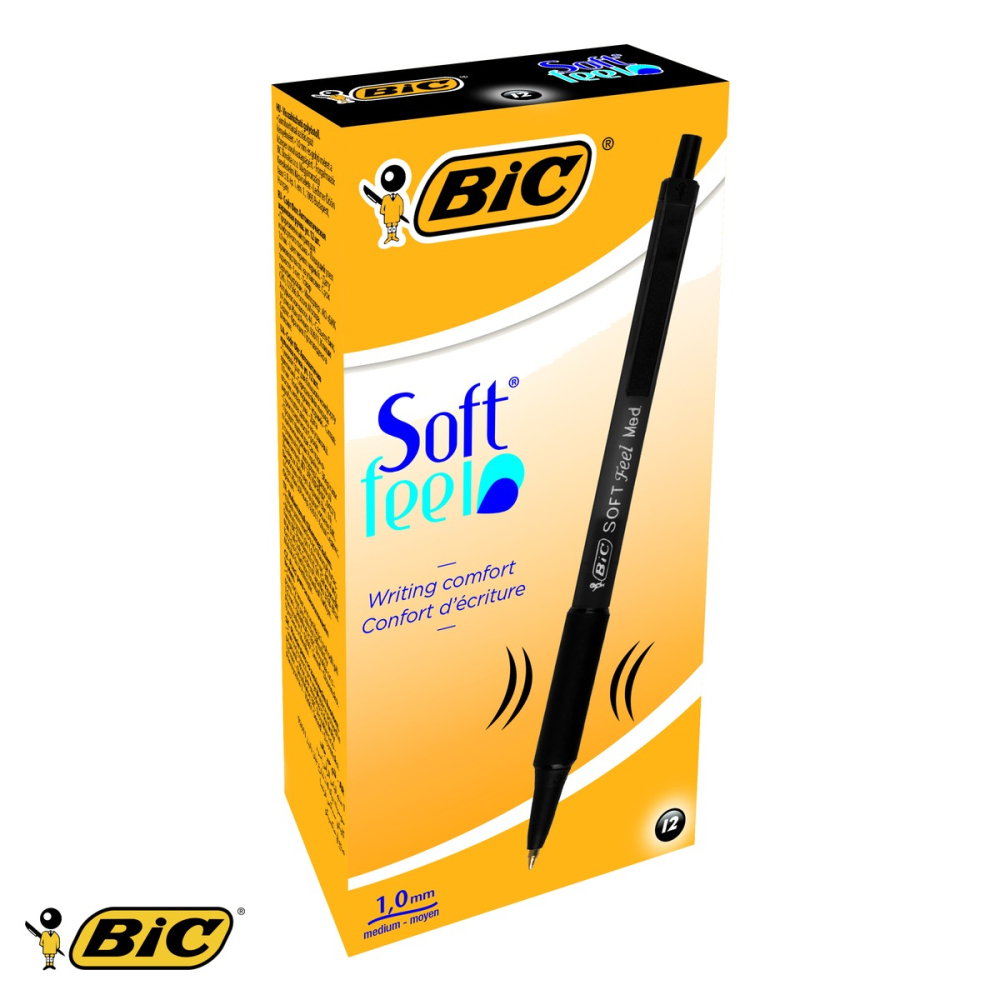 Pix retractabil Bic Soft Feel, varf 1 mm, cerneala neagra, grip cauciucat moale, pentru scriere fluida [4]
