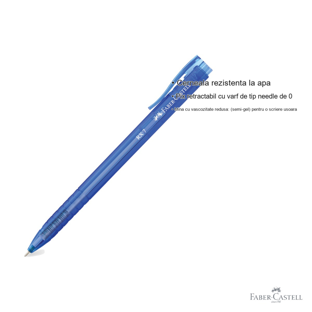 Pix retractabil semi-gel Faber-Castell RX7, varf needle 0.7 mm, scriere usoara, albastru [3]