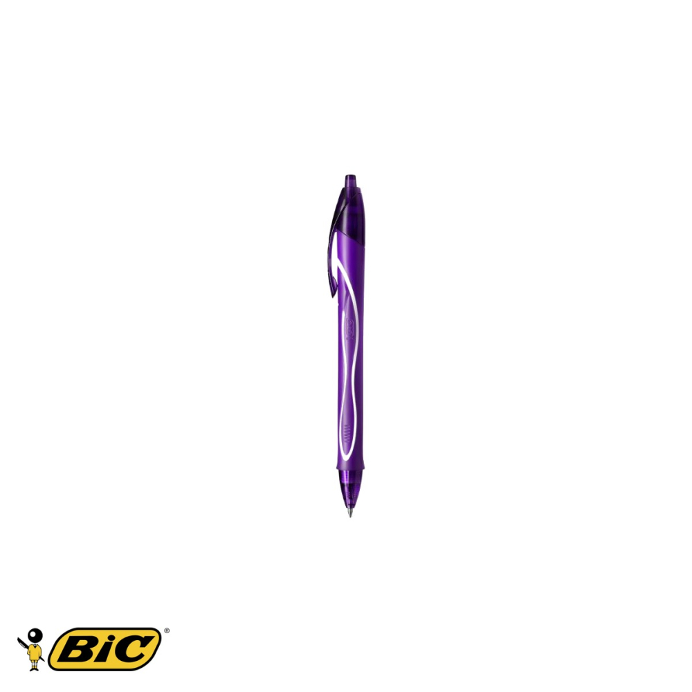 Pix roller gel retractabil Bic Quick-Dry, varf mediu 0.7 mm, cerneala mov, uscare rapida [4]