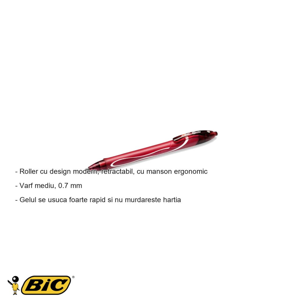 Pix roller retractabil Bic Quick-Dry, gel semi-uscat varf mediu 0.7 mm, cerneala rosie, pentru birou si scoala [2]
