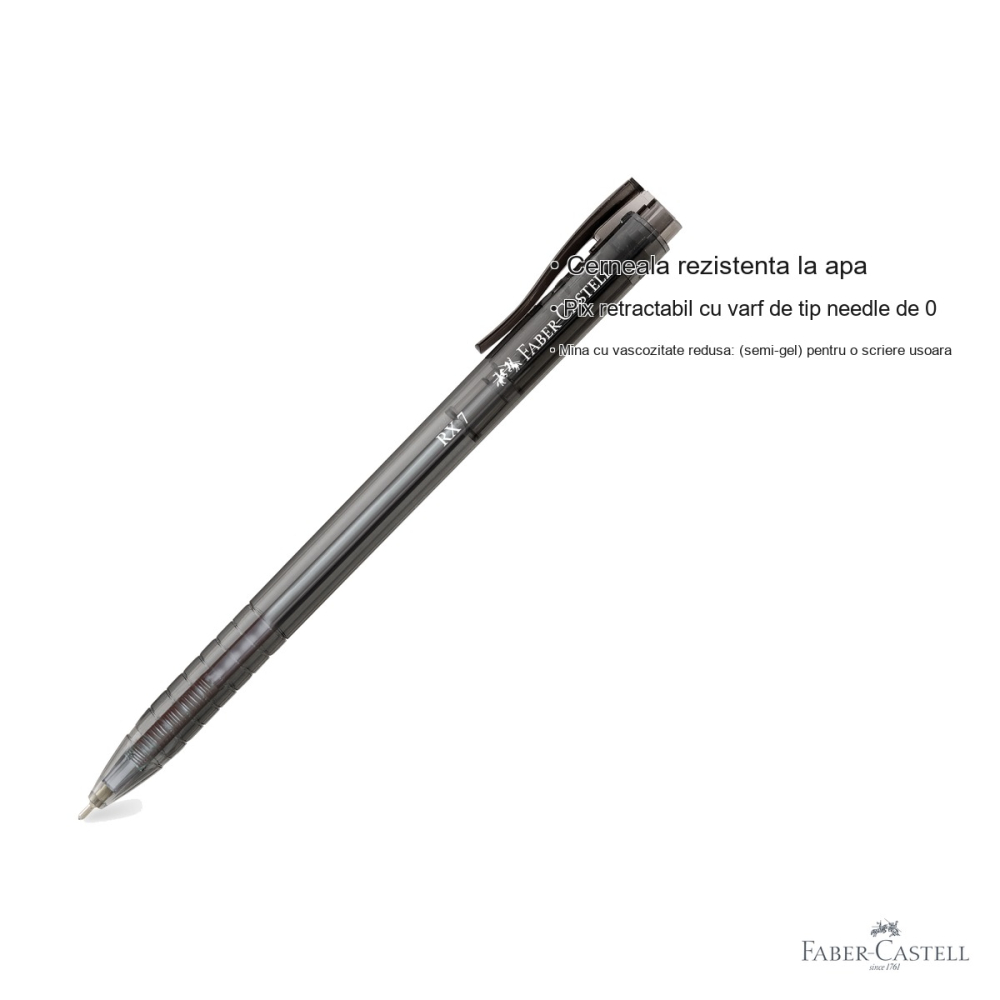 Pix roller retractabil Faber-Castell RX7, cerneala semi-gel negra, varf needle 0.7 mm, corp triunghiular ergonomic [3]