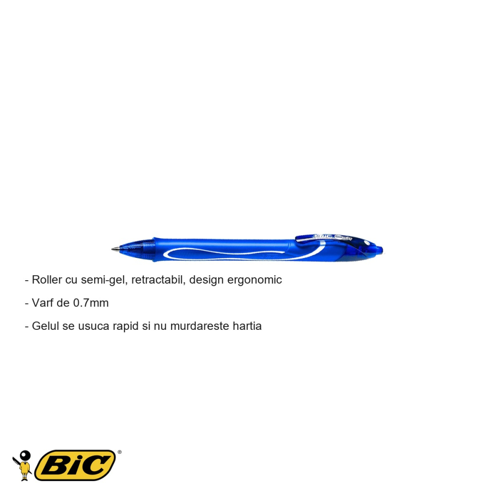 ROLLER 0.7MM SEMI-GEL CU MECANISM ALBASTRU QUICK-DRY BIC [2]