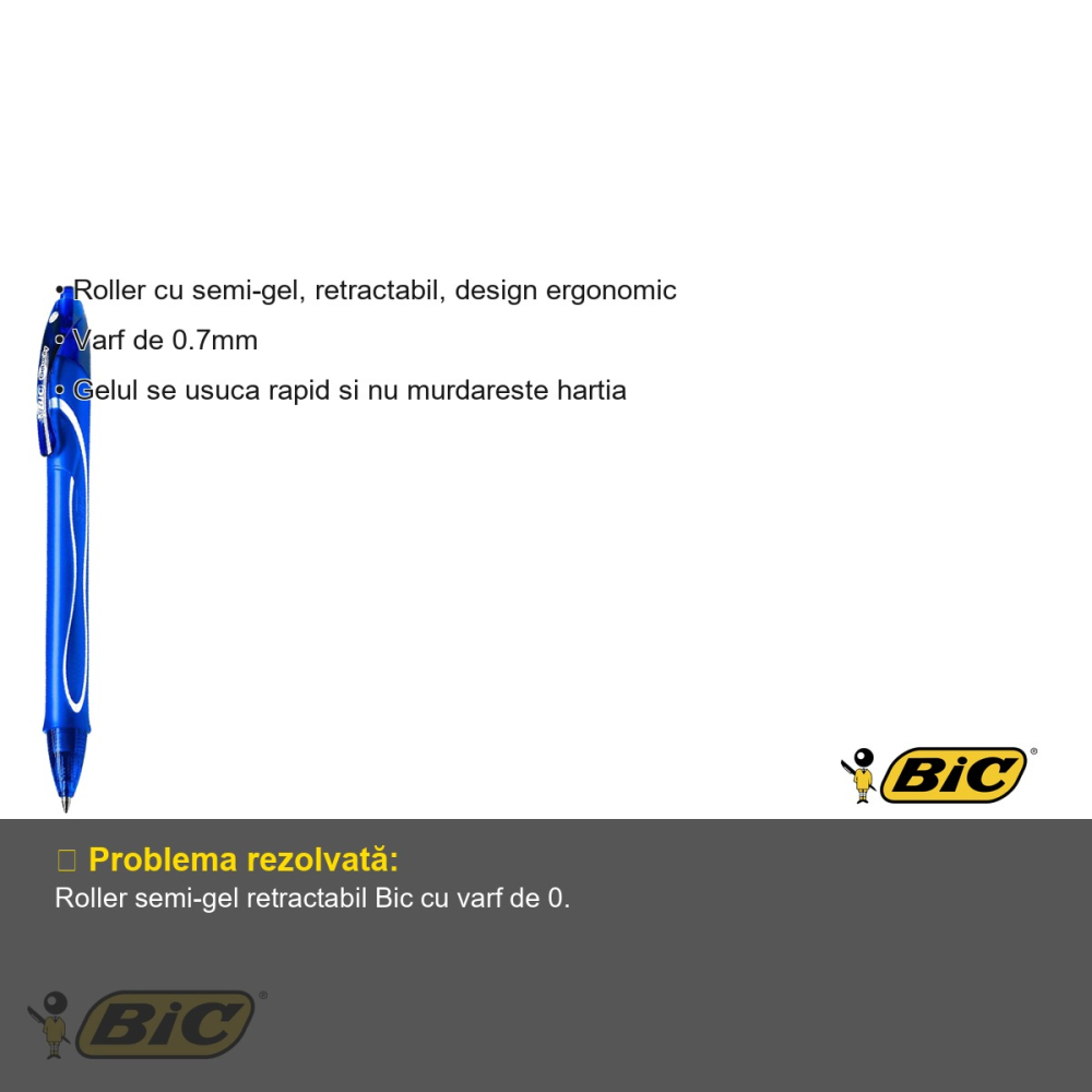 ROLLER 0.7MM SEMI-GEL CU MECANISM ALBASTRU QUICK-DRY BIC [3]