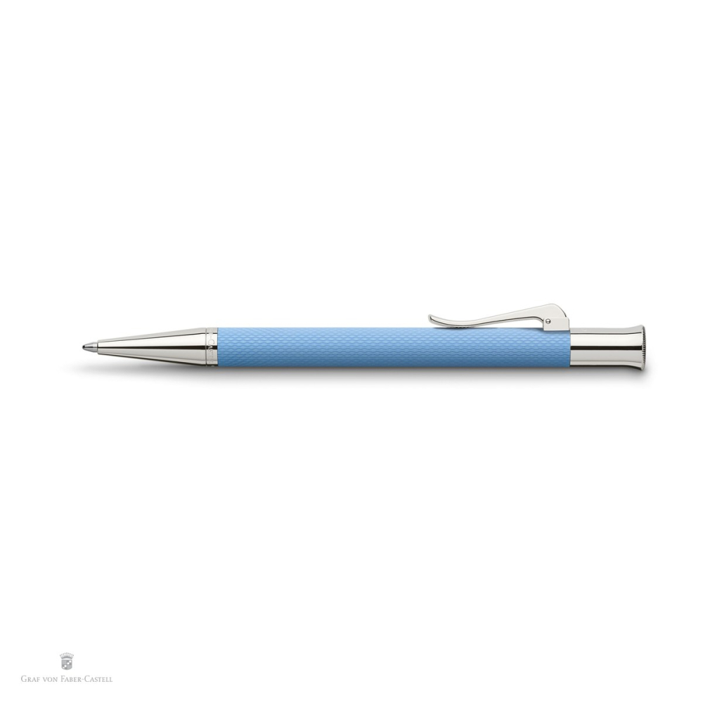 Pix rotativ Graf von Faber-Castell Guilloche, corp din rasina, accesorii placate cu rodiu, varf M, scriere neagra, albastru Gulf [4]