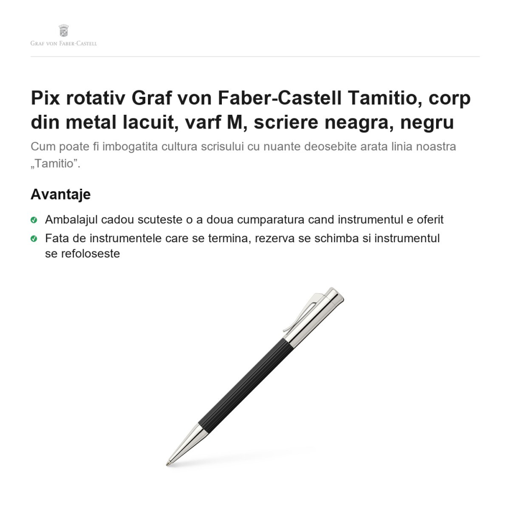 Pix rotativ Graf von Faber-Castell Tamitio, corp din metal lacuit, varf M, scriere neagra, negru [2]