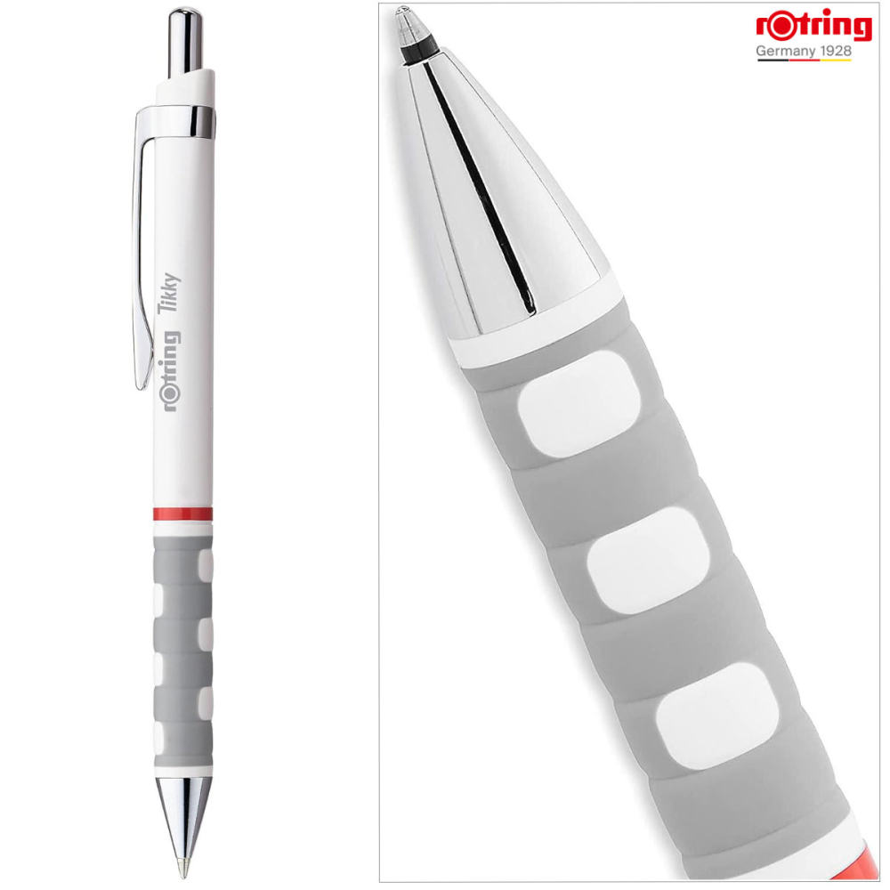Pix Tikky 3 Alb cu Clip, Mina Jumbo Albastra 0.7mm, Grip Ergonom din Cauciuc, pentru Scriere Extensiva, Rotring [5]
