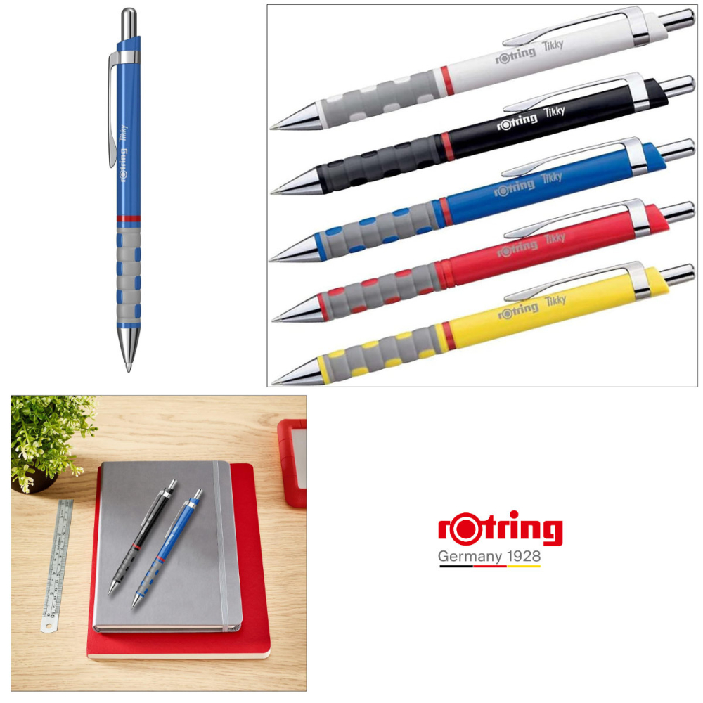 Pix Tikky 3 Albastru cu Clip, Mina Jumbo Albastra 0.7mm, Grip Ergonom din Cauciuc, pentru Scriere Extensiva, Rotring [5]