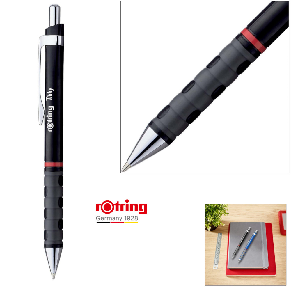 Pix Tikky 3 Negru cu Grip Ergonom din Cauciuc si Mina Jumbo Albastra 0.7mm, pentru Scriere Extensiva si Zilnica, Rotring [4]