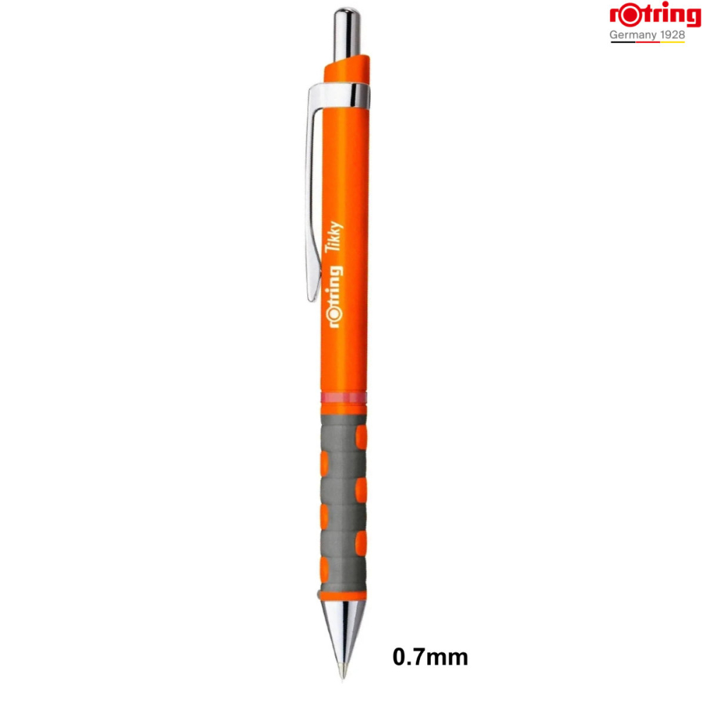Pix Tikky 3 Portocaliu Neon cu Clip, Mina Jumbo Albastra 0.7mm, Grip Ergonom din Cauciuc, pentru Scriere Extensiva si Vizibila, Rotring [2]