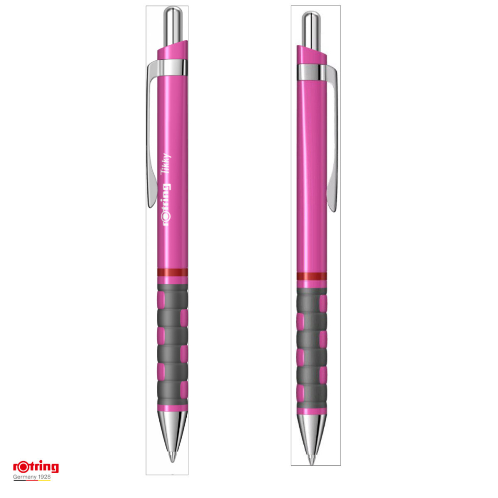 Pix Tikky 3 Roz Neon cu Clip, Mina Jumbo Albastra 0.7mm, Grip Ergonom din Cauciuc, pentru Scriere Extensiva, Rotring [4]