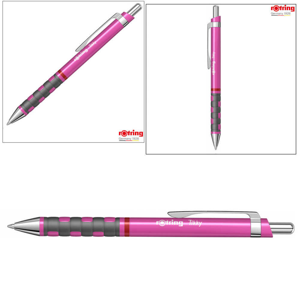Pix Tikky 3 Roz Neon cu Clip, Mina Jumbo Albastra 0.7mm, Grip Ergonom din Cauciuc, pentru Scriere Extensiva, Rotring [4]