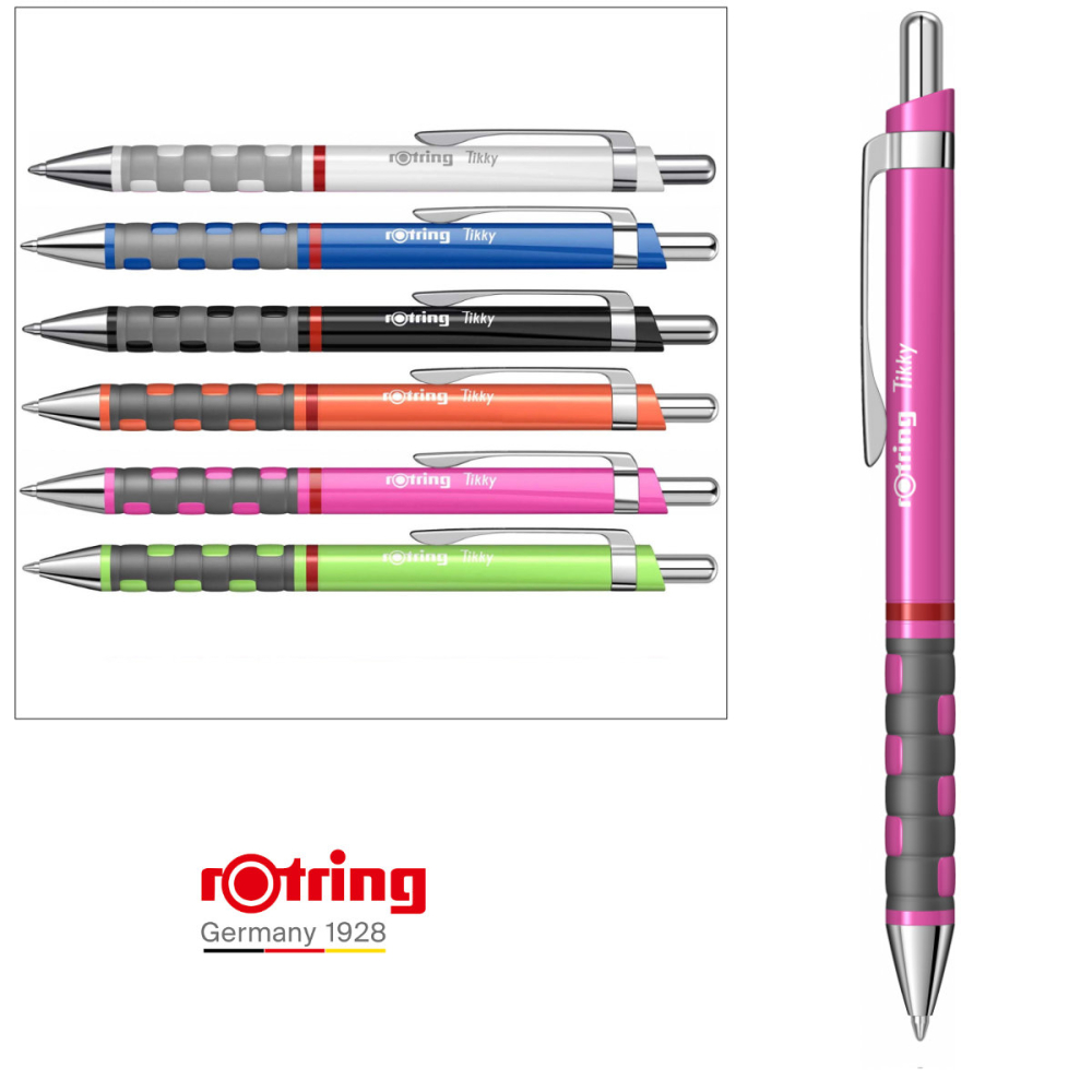 Pix Tikky 3 Roz Neon cu Clip, Mina Jumbo Albastra 0.7mm, Grip Ergonom din Cauciuc, pentru Scriere Extensiva, Rotring [5]