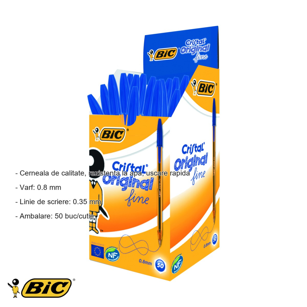 Pix unica folosinta Bic Cristal Fine, varf 0.8 mm, cerneala albastra, pentru scris zilnic [2]